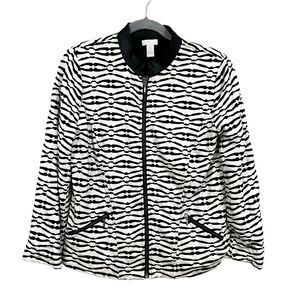 Chico's Women Zebra Print Jacket Mock Neck Lined Full Zip Pockets Black White 1*